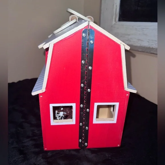 Melissa & Doug Fold & Go Wooden Red Barn Playset w/ Farm Animals Portable Toy - Picture 8 of 9